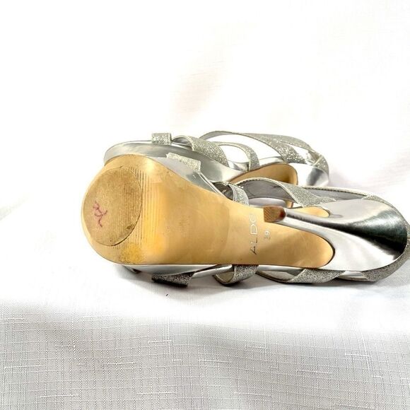 SILVER GLITTER PLATFORM SANDALS by ALDO 5” HEEL 8 - Picture 6 of 6